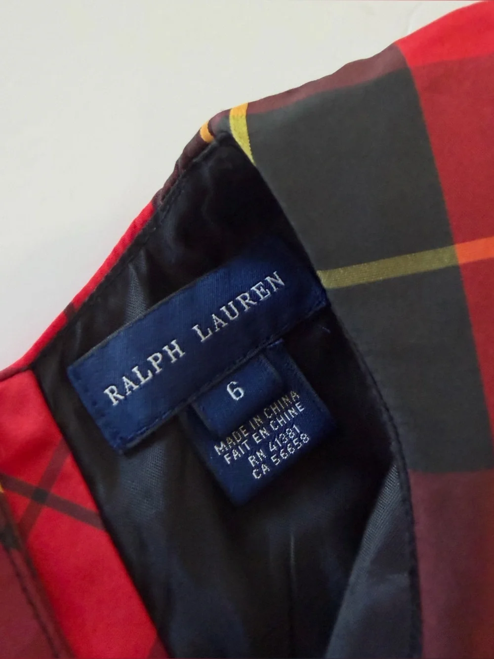 Ralph Lauren Kids Girls Dress Size 6 Red Tartan Plaid Taffeta Holiday Velvet Bow